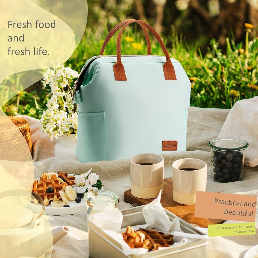NWT Insulated Reusable Lunch Box Leakproof Cooler Tote Mint Green - Picture 3 of 5